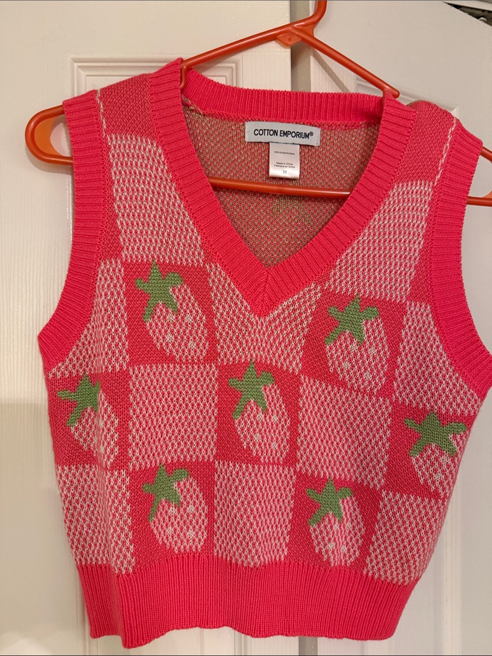 Cotton Emporium Hot Pink & Light Pink Strawberry Knit Vest